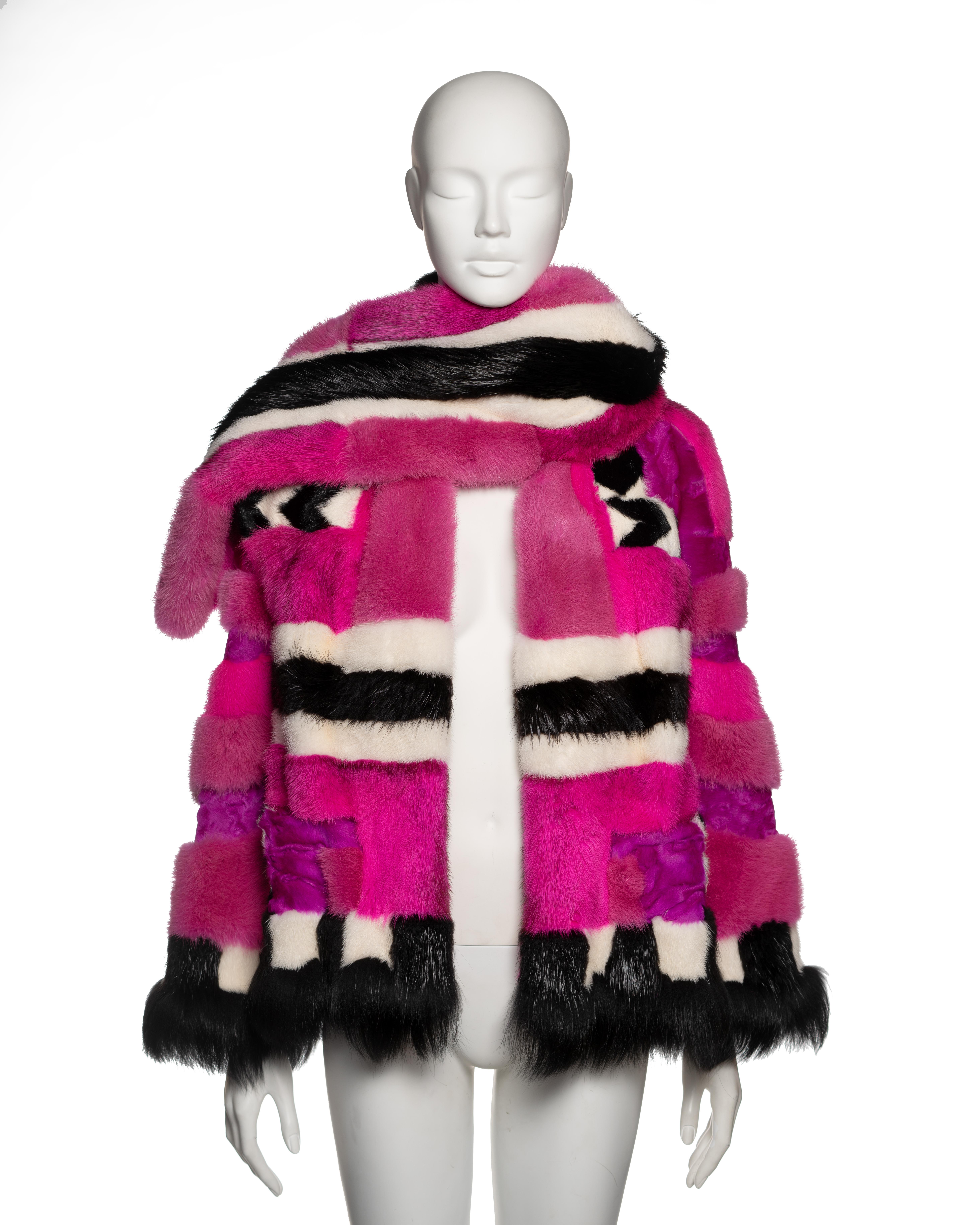 Tom Ford Patchwork Fur Jacket in Pink and Black, FW 2013 For Sale 8
