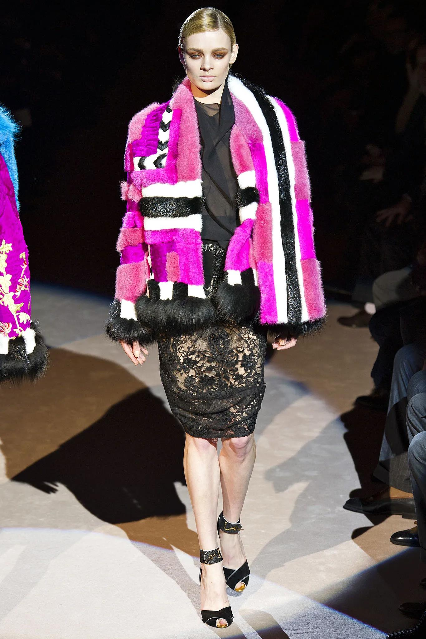 Women's Tom Ford Patchwork Fur Jacket in Pink and Black, FW 2013 For Sale