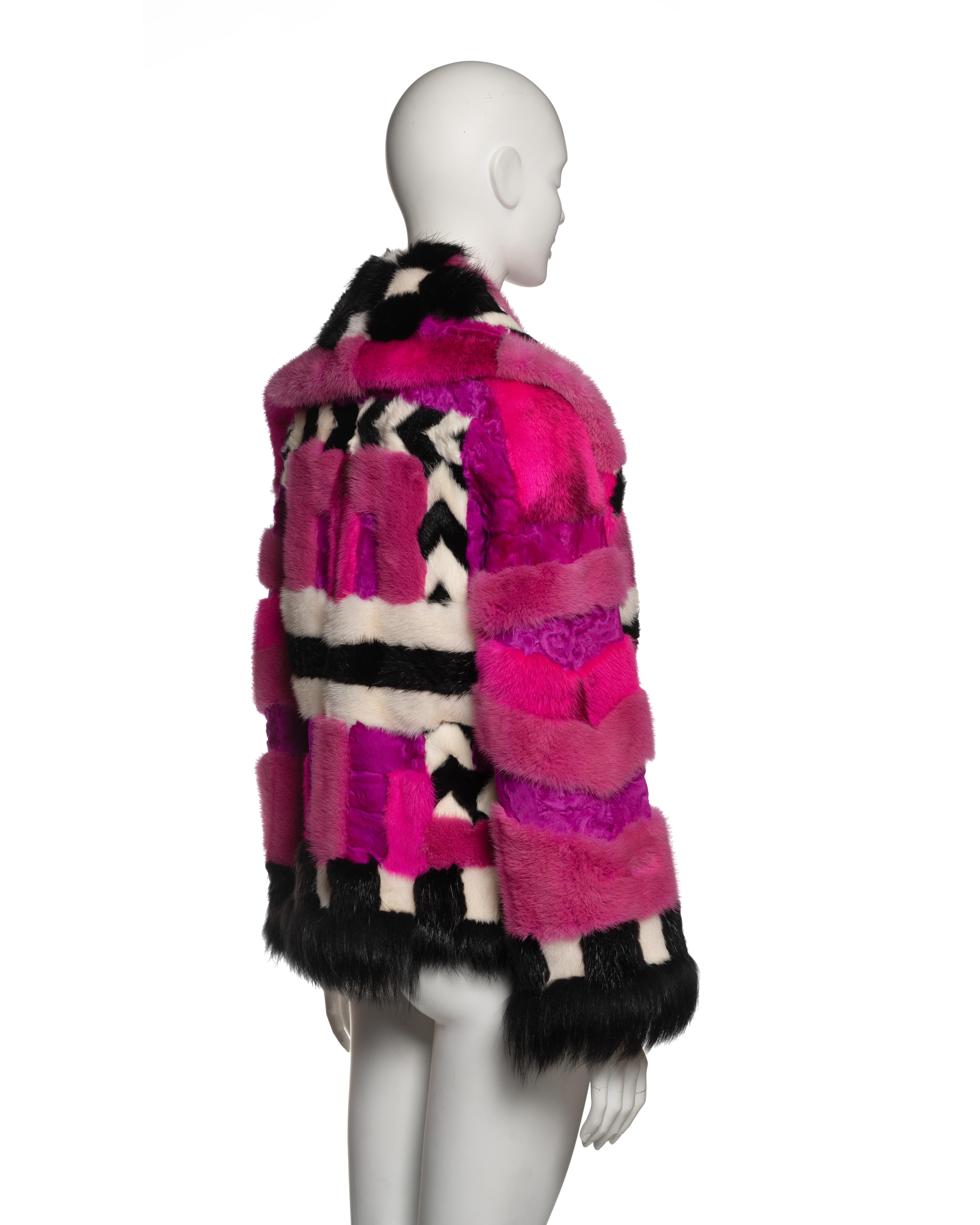 Tom Ford Patchwork Fur Jacket in Pink and Black, FW 2013 For Sale 3