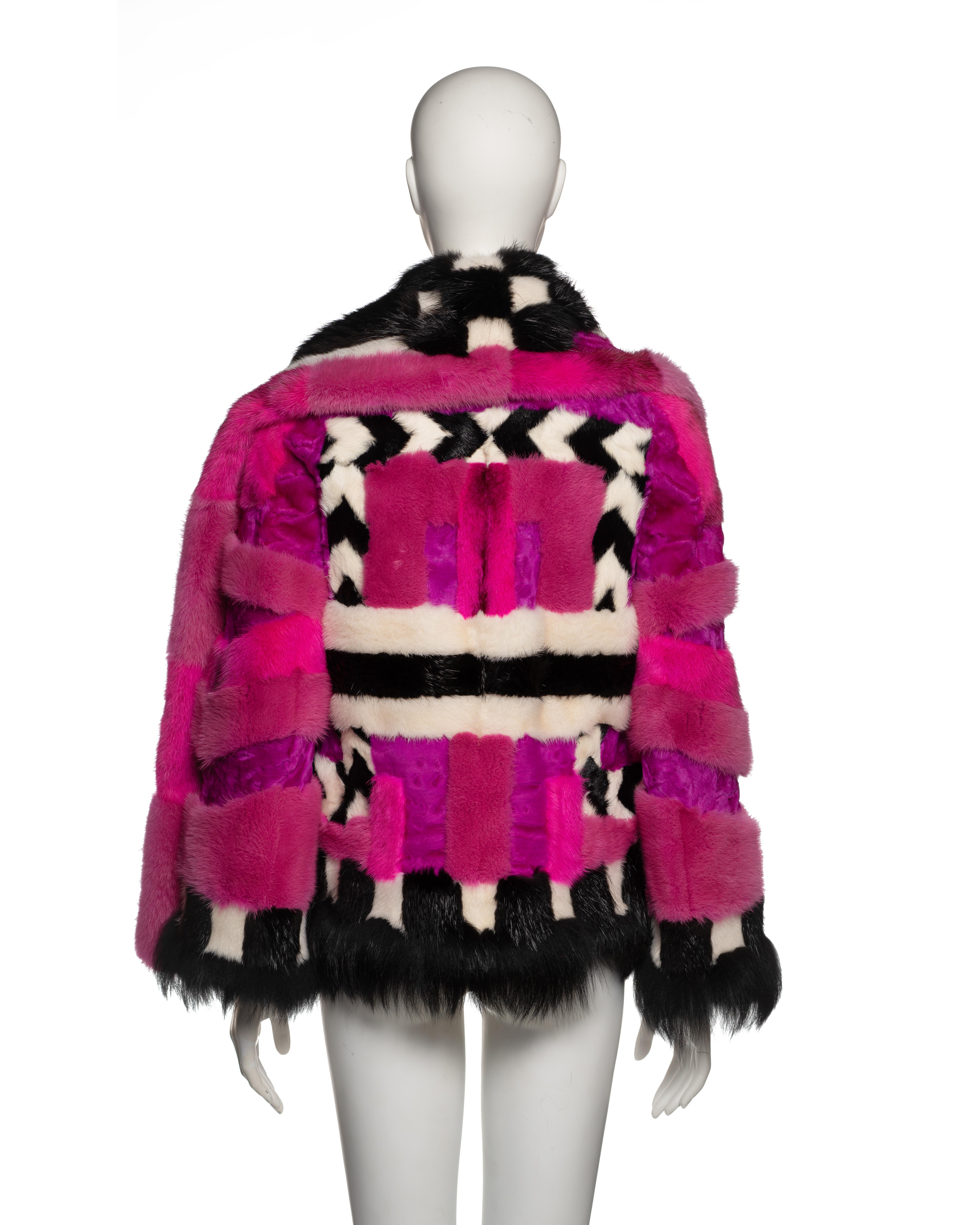 Tom Ford Patchwork Fur Jacket in Pink and Black, FW 2013 For Sale 4