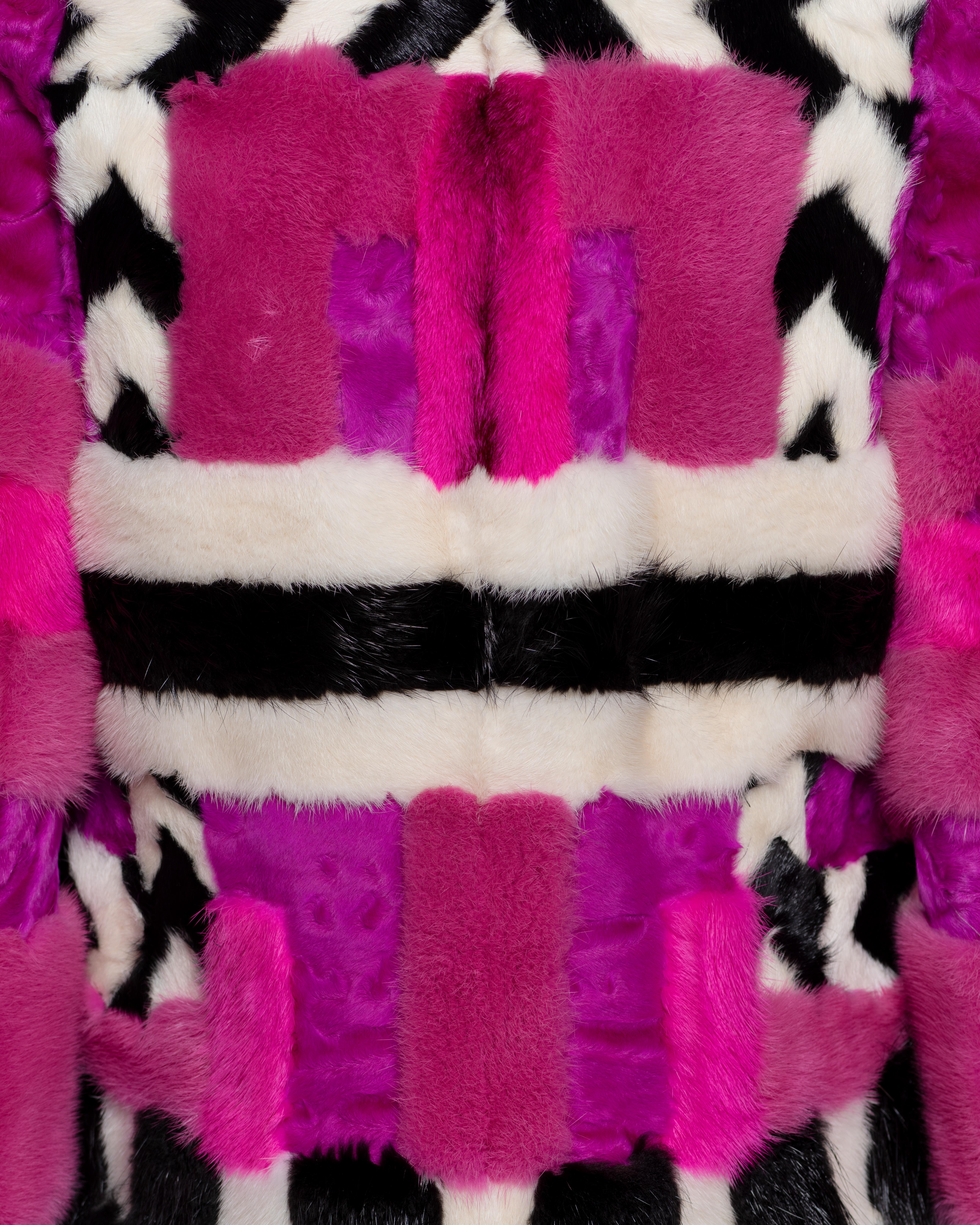 Tom Ford Patchwork Fur Jacket in Pink and Black, FW 2013 For Sale 5