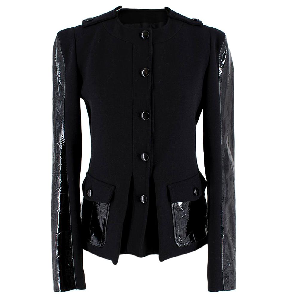 Tom Ford Patent Leather-Paneled Stretch-Wool Jacket - Size US 2  For Sale