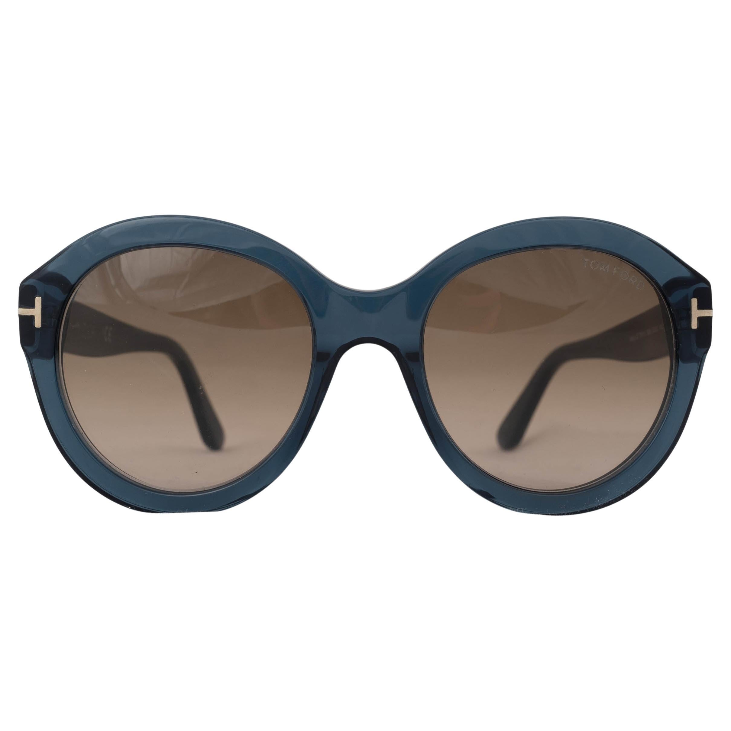 TOM FORD petrol blue KELLY 02 ROUND Sunglasses TF611 For Sale