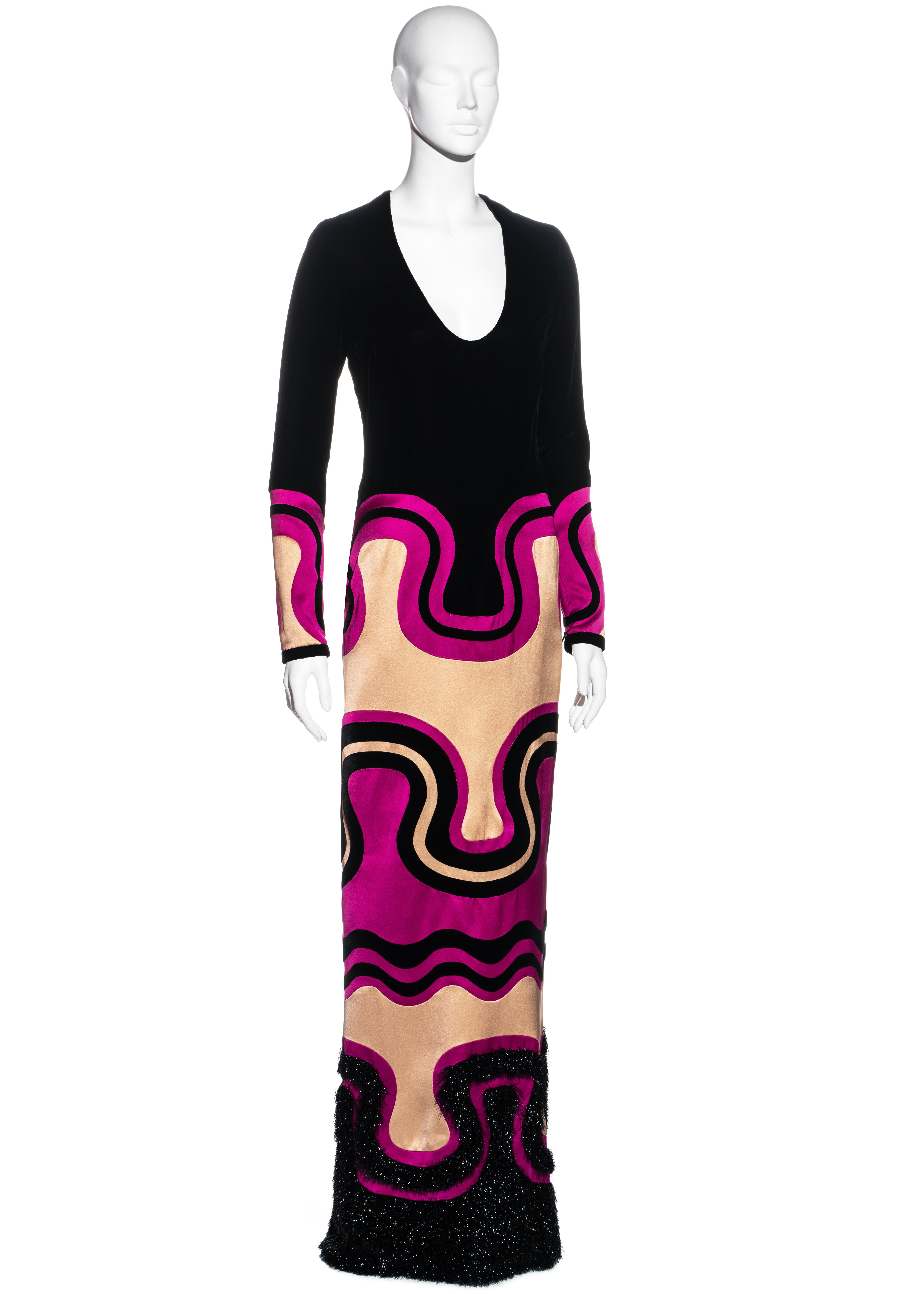 Black Tom Ford pink and black silk multi panelled evening maxi dress, fw 2015 For Sale