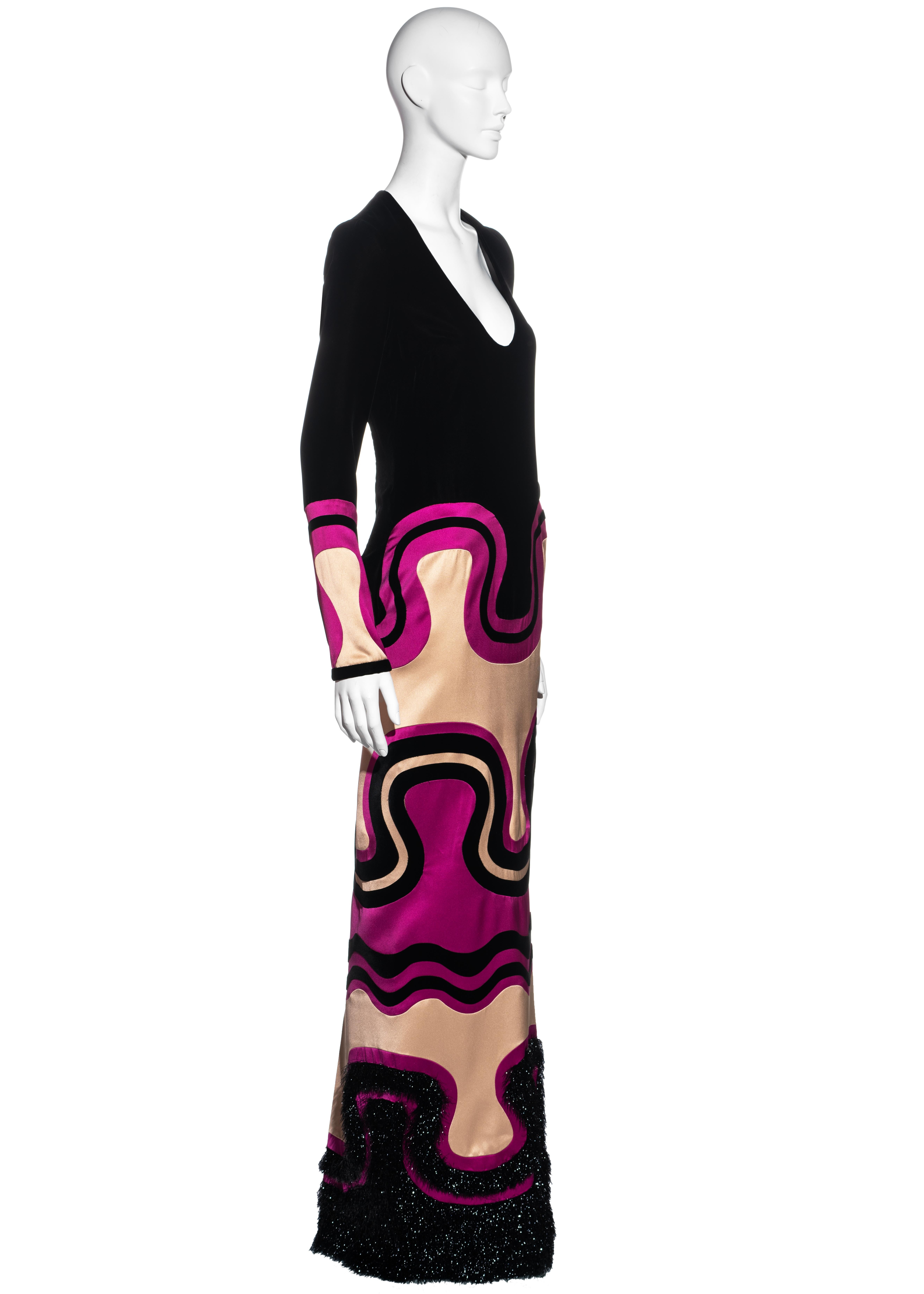 Women's Tom Ford pink and black silk multi panelled evening maxi dress, fw 2015 For Sale