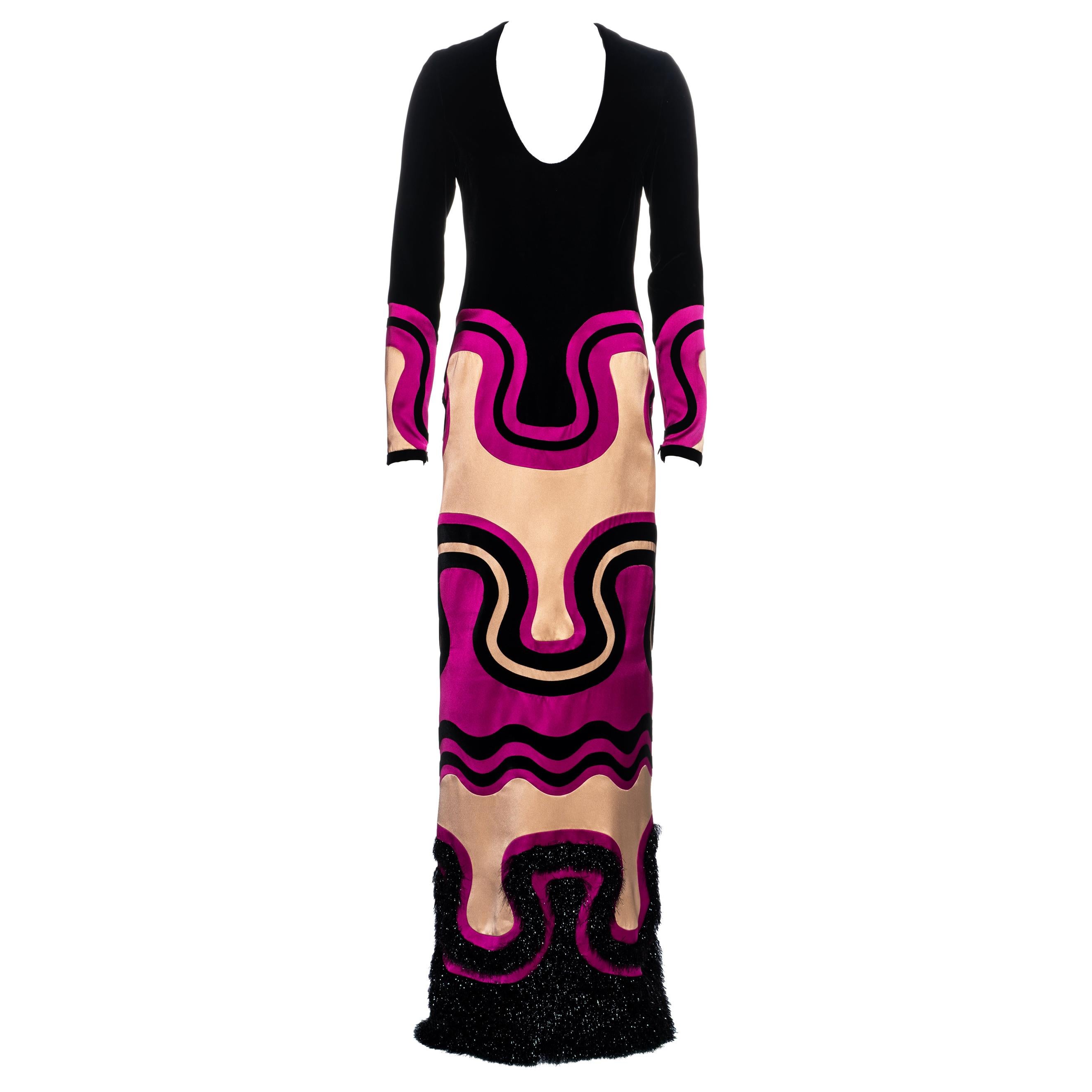 Tom Ford pink and black silk multi panelled evening maxi dress, fw 2015