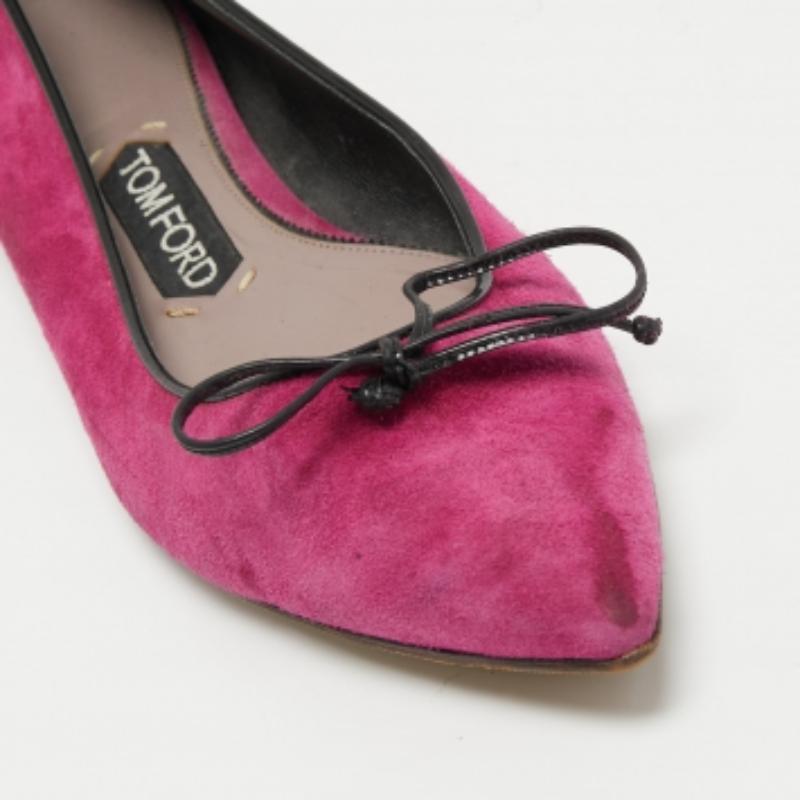 Women's Tom Ford Pink/Black Suede and Leather Ballet Flats Size 37.5 For Sale