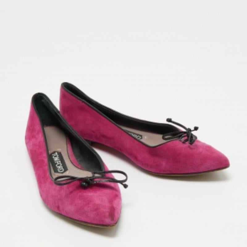 Tom Ford Pink/Black Suede and Leather Ballet Flats Size 37.5 For Sale 1