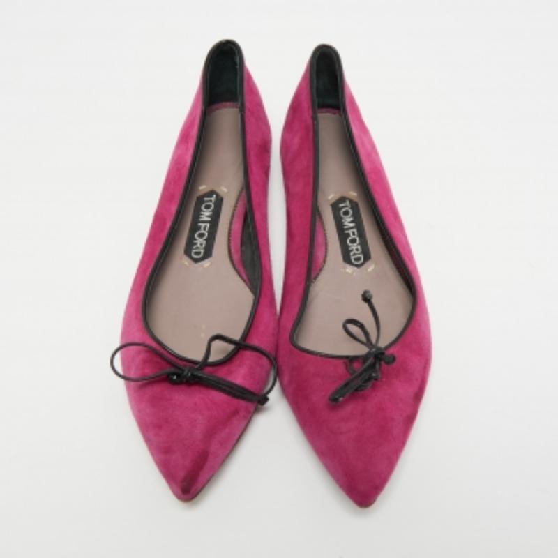 Tom Ford Pink/Black Suede and Leather Ballet Flats Size 37.5 For Sale 2