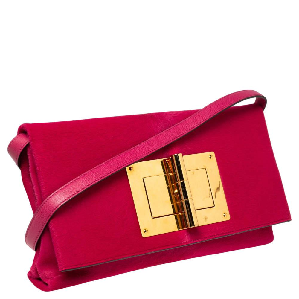 Women's Tom Ford Pink Calf Hair Natalia Convertible Clutch For Sale