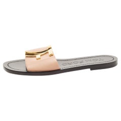 Used Tom Ford Pink Leather TF Logo Flat Slides Size 38