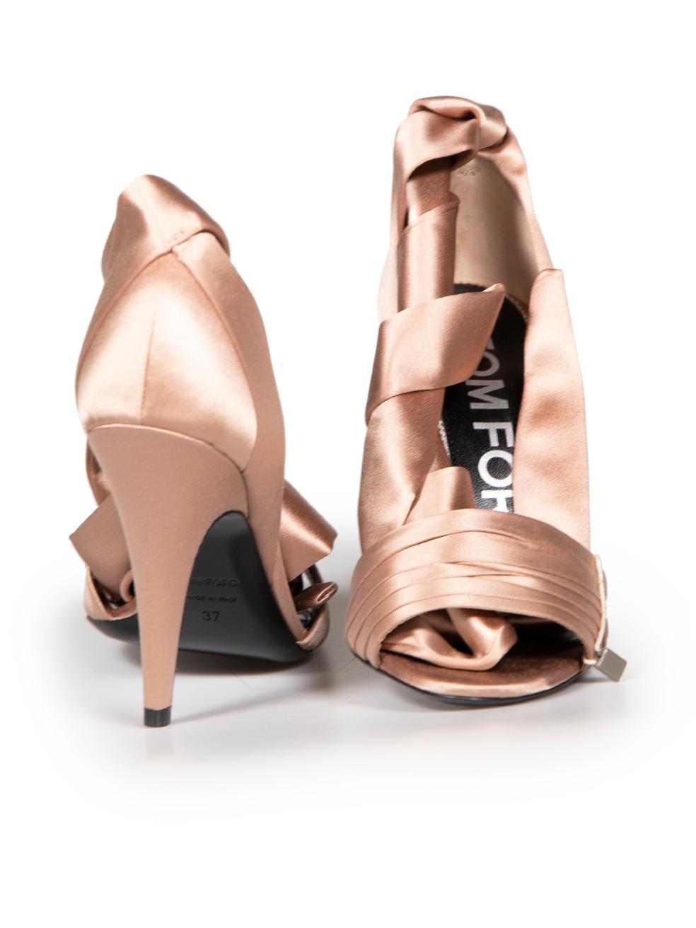 Tom Ford Pink Satin 105 Wraparound Ribbon Sandals Size IT 37 In New Condition In London, GB