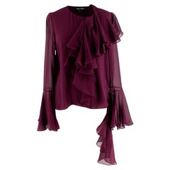 Blusa con volantes de gasa de seda ciruela-morada Tom Ford
