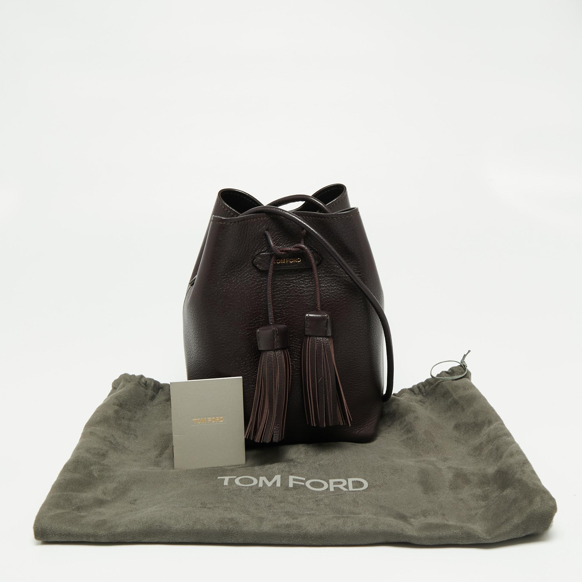 Tom Ford Prune Leather Double Tassel Bucket Bag 4