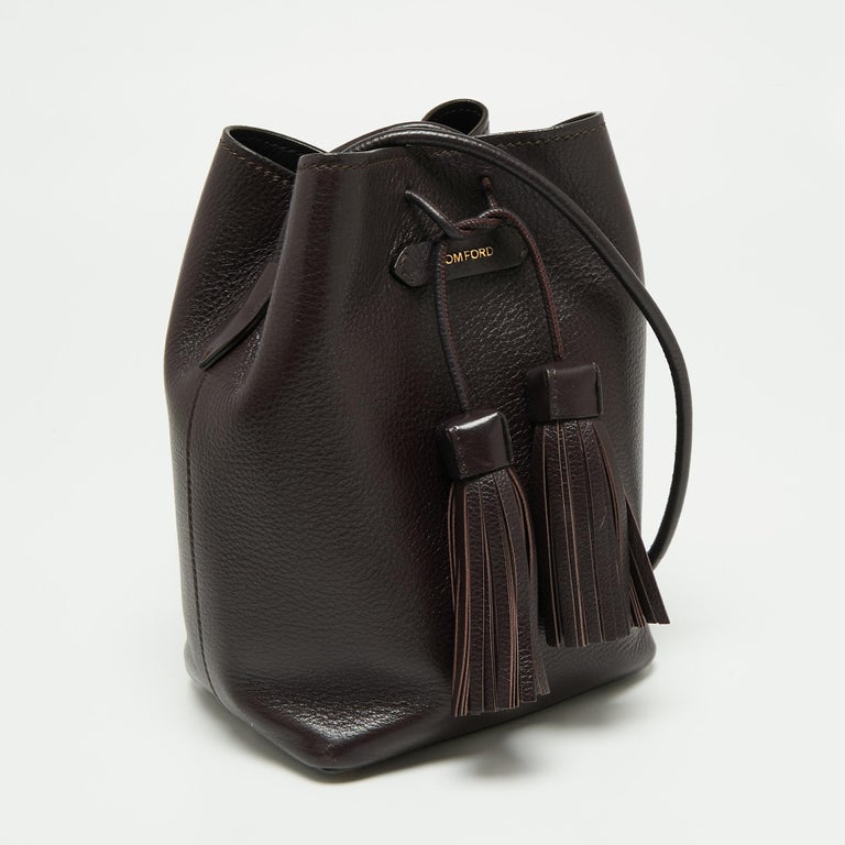 Tom Ford Prune Leather Double Tassel Bucket Bag For Sale at 1stDibs