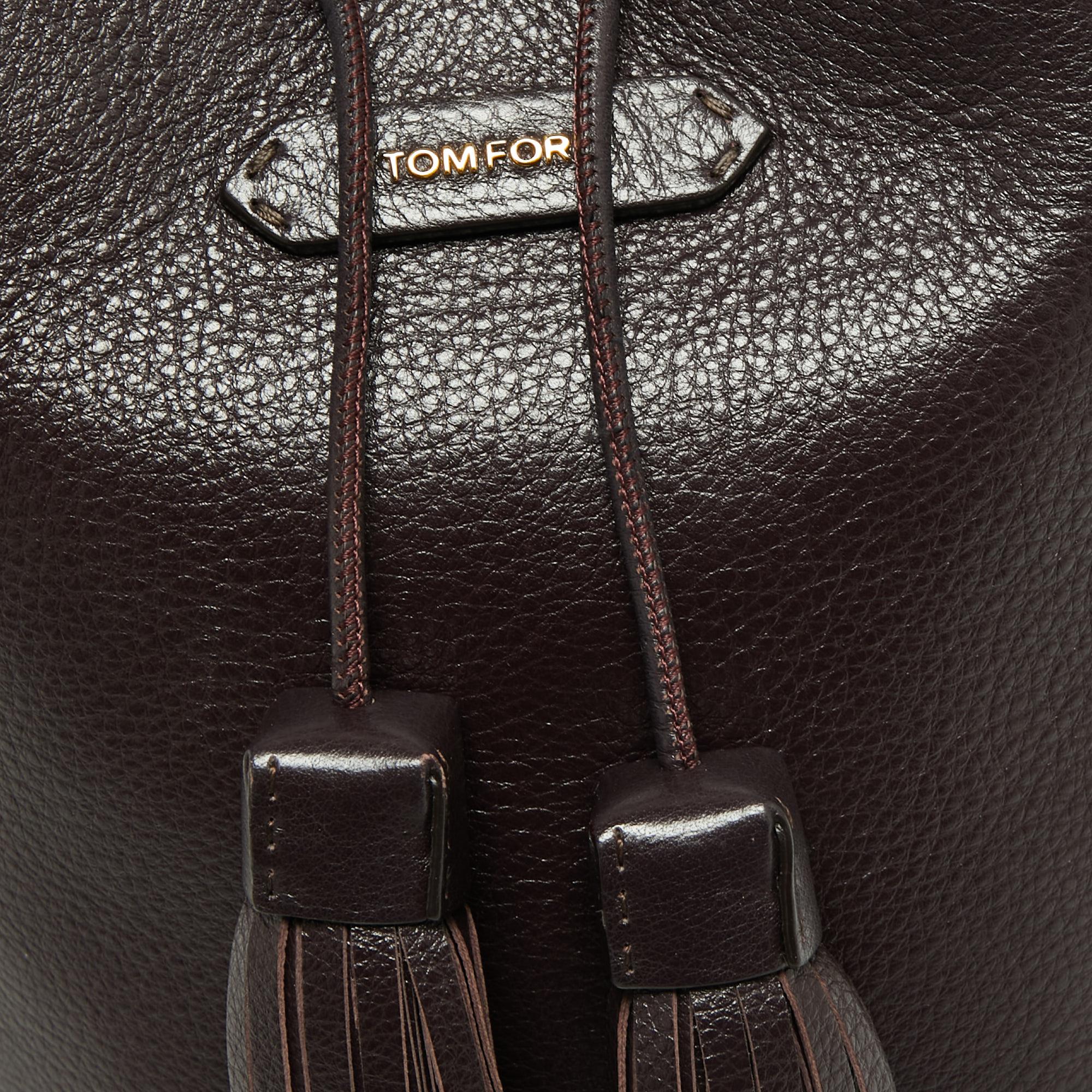 Women's Tom Ford Prune Leather Double Tassel Bucket Bag