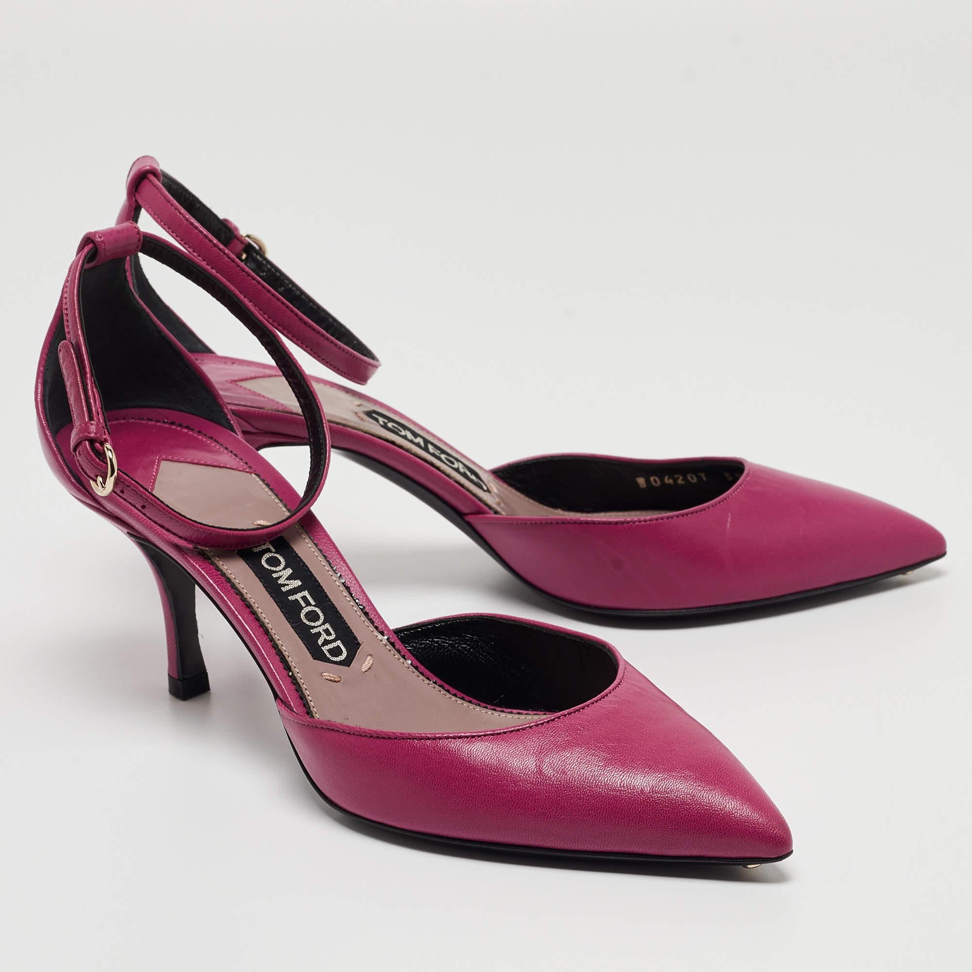 Tom Ford Purple Leather Ankle Strap D'orsay Pumps Size 39 In Excellent Condition For Sale In Dubai, Al Qouz 2