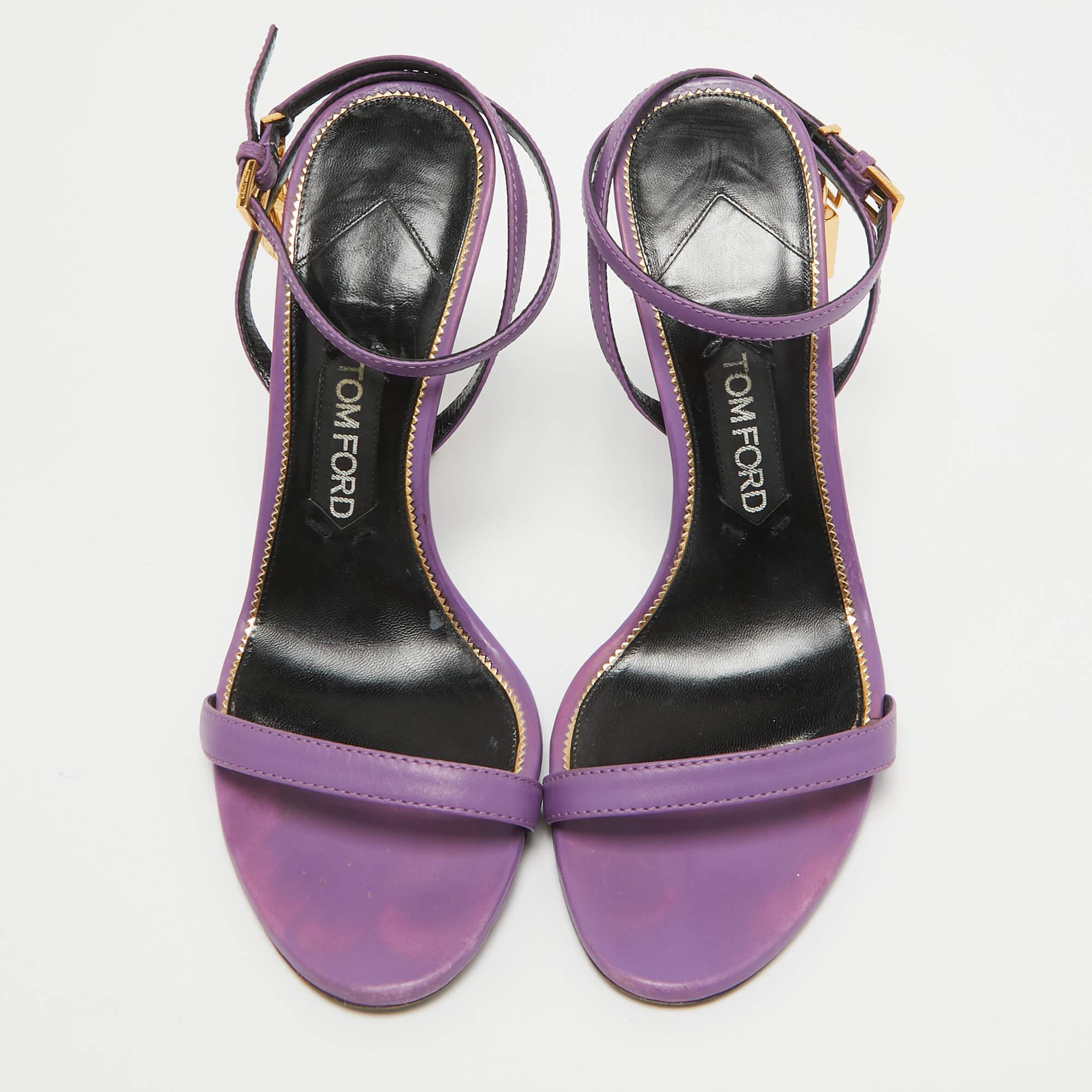 Tom Ford Sandalias tobilleras con candado de piel morada talla 38.5 Gris