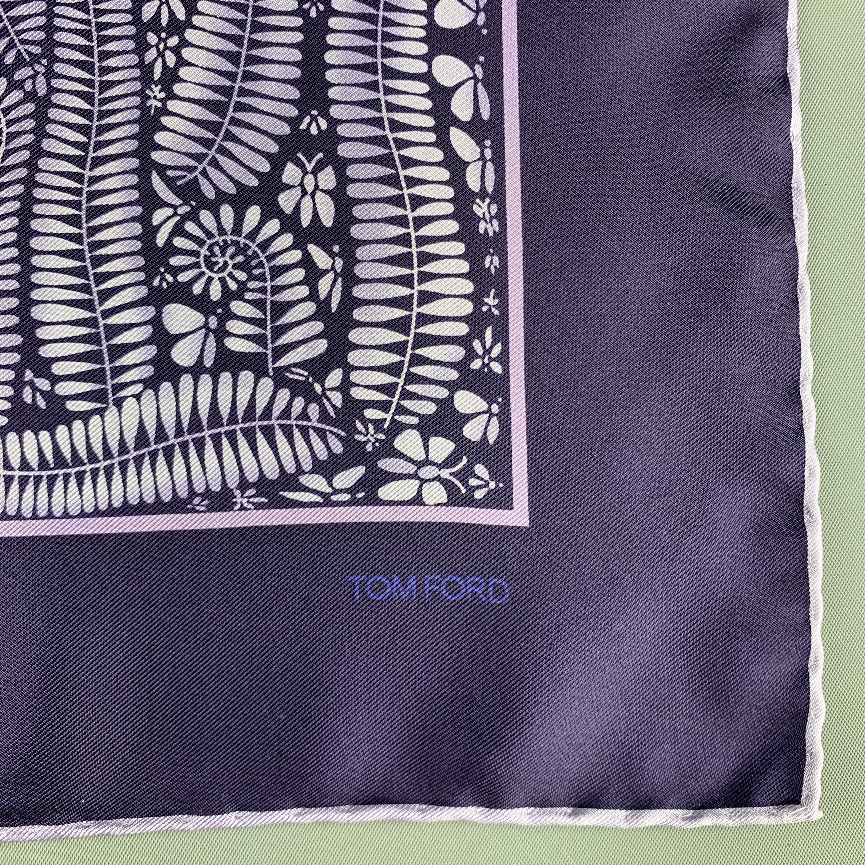 Black TOM FORD Purple Leaves Print Silk Pocket Square