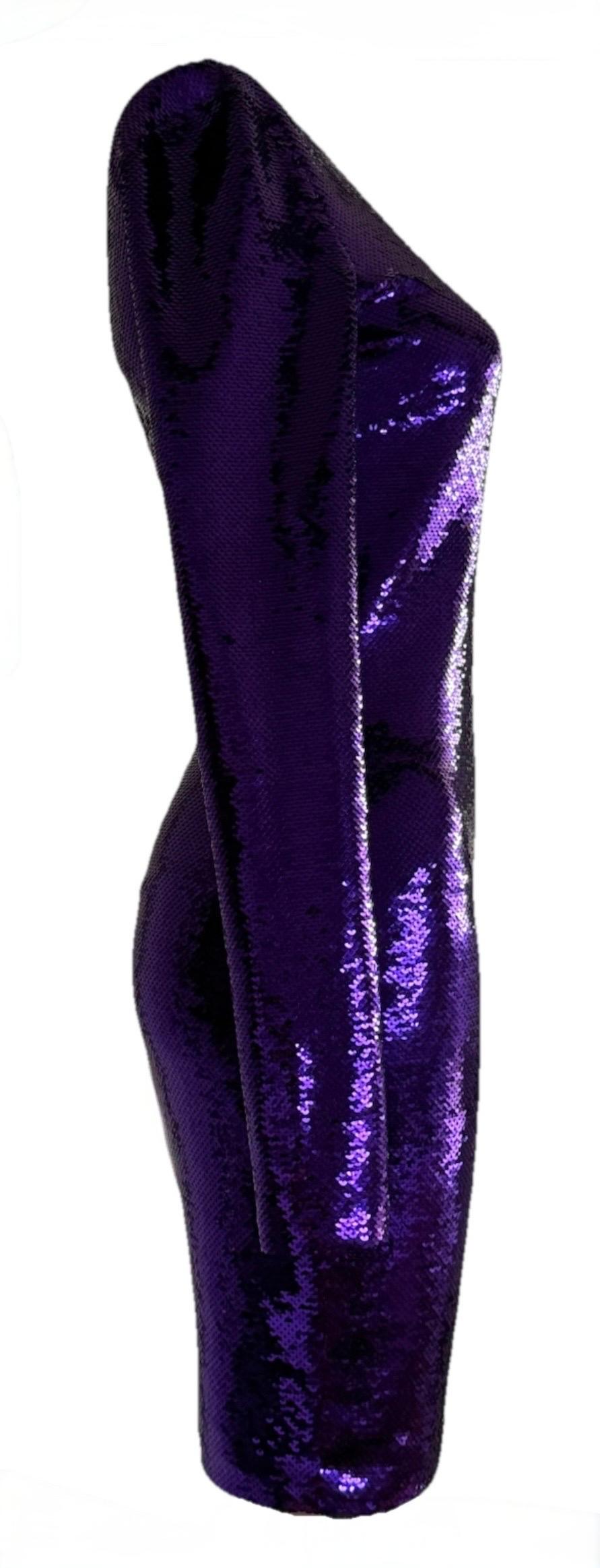 Violet TOM FORD Purple Liquid Sequin Embroidered Mini Dress (Mini robe brodée de paillettes) en vente