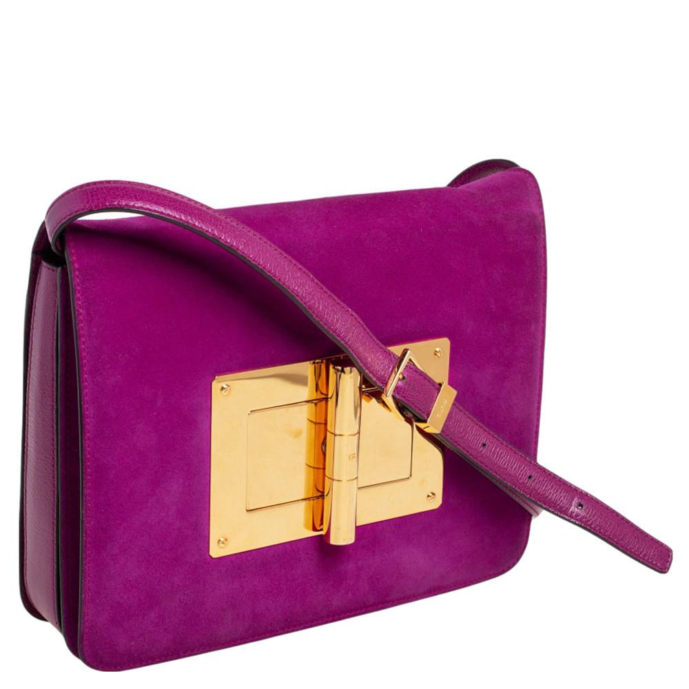 Women's Tom Ford Purple Suede and Leather Large Natalia Shoulder Bag