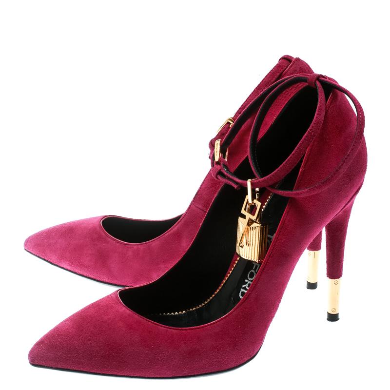 Tom Ford Purple Suede Ankle Lock Pointed Toe Pumps Size 36.5 In Good Condition In Dubai, Al Qouz 2