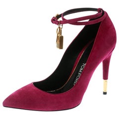 Tom Ford Purple Suede Ankle Lock Pointed Toe Pumps Size 36.5