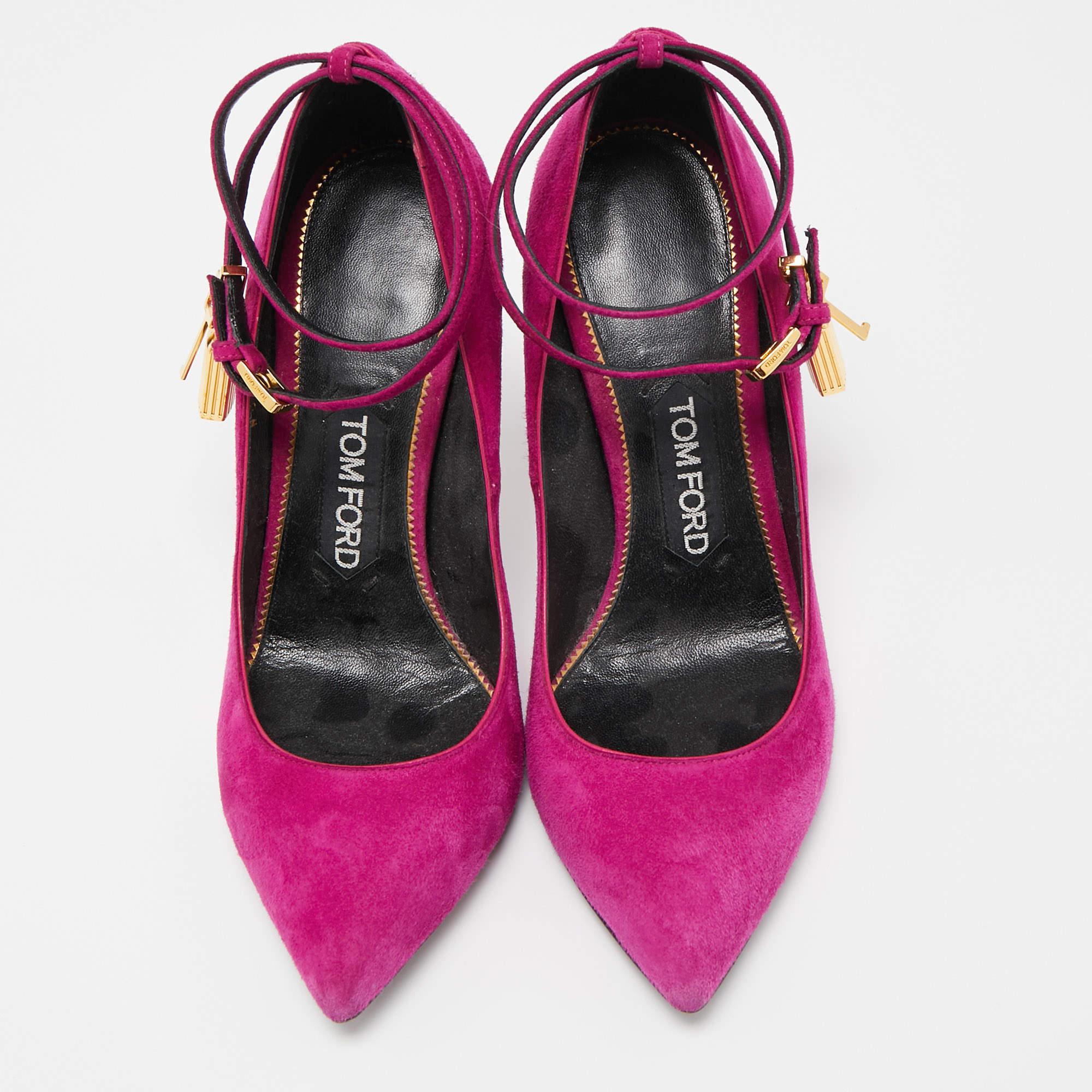 Red Tom Ford Purple Suede Pointed Toe Padlock Pumps Size 36.5 For Sale