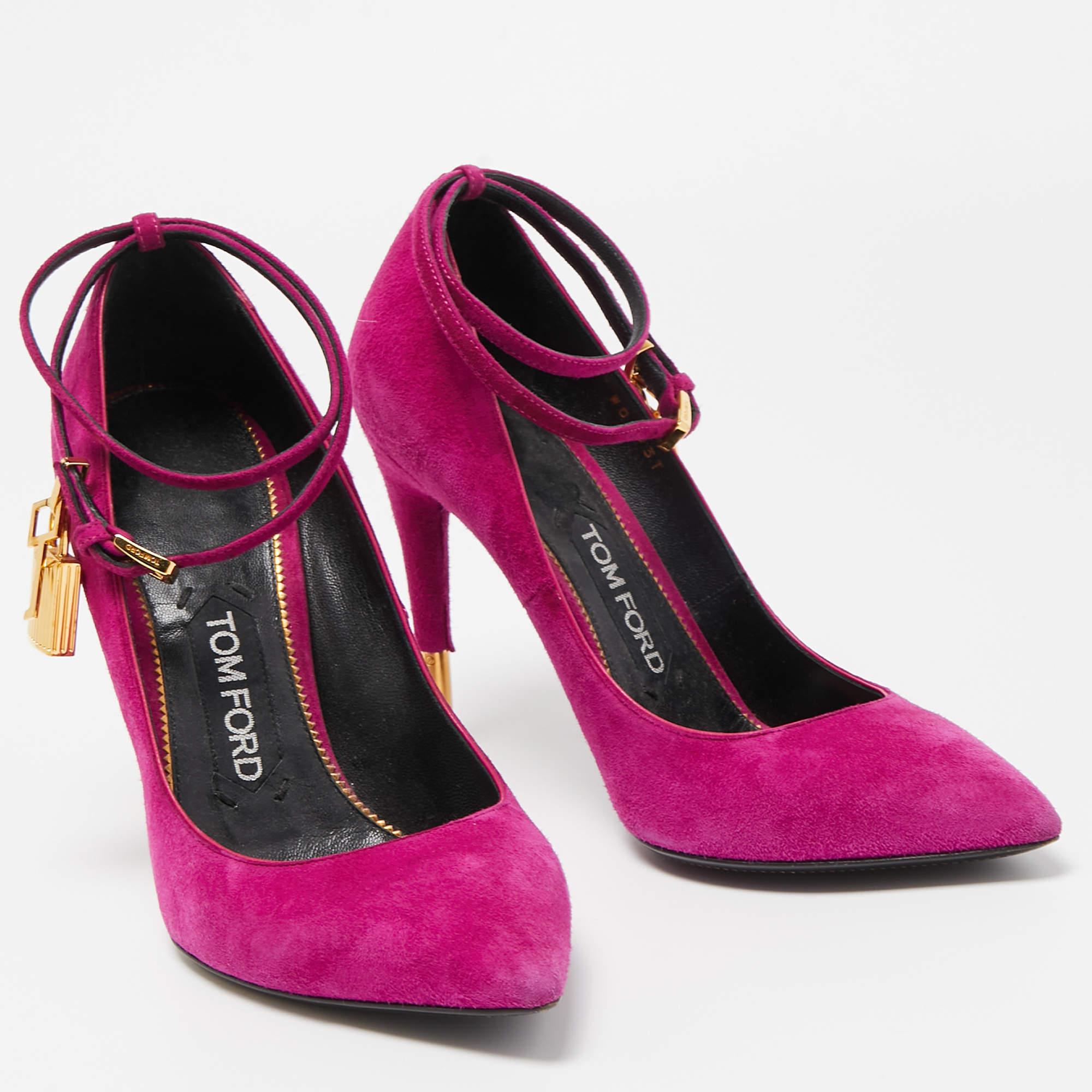 Women's Tom Ford Purple Suede Pointed Toe Padlock Pumps Size 36.5 For Sale