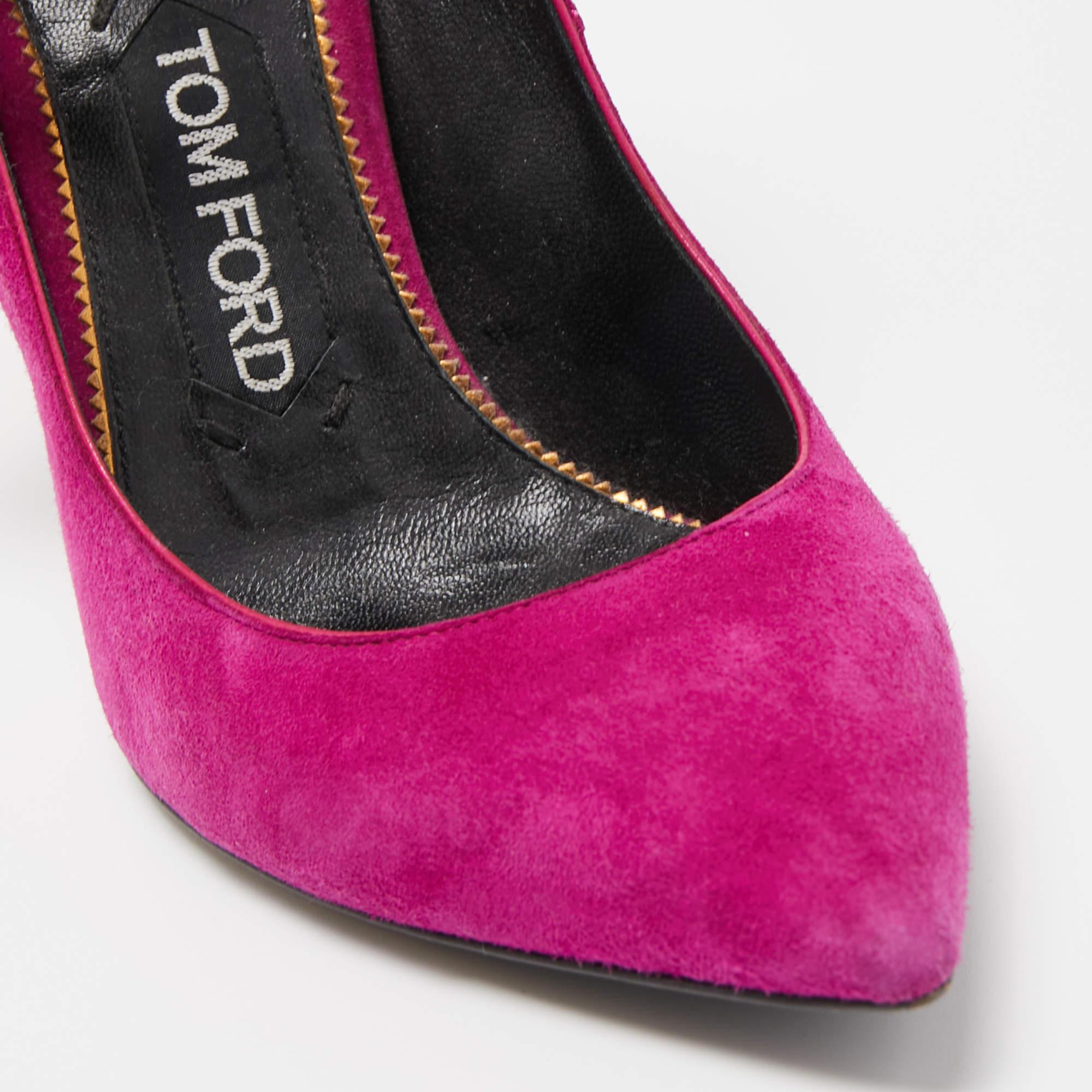 Tom Ford Purple Suede Pointed Toe Padlock Pumps Size 36.5 For Sale 1