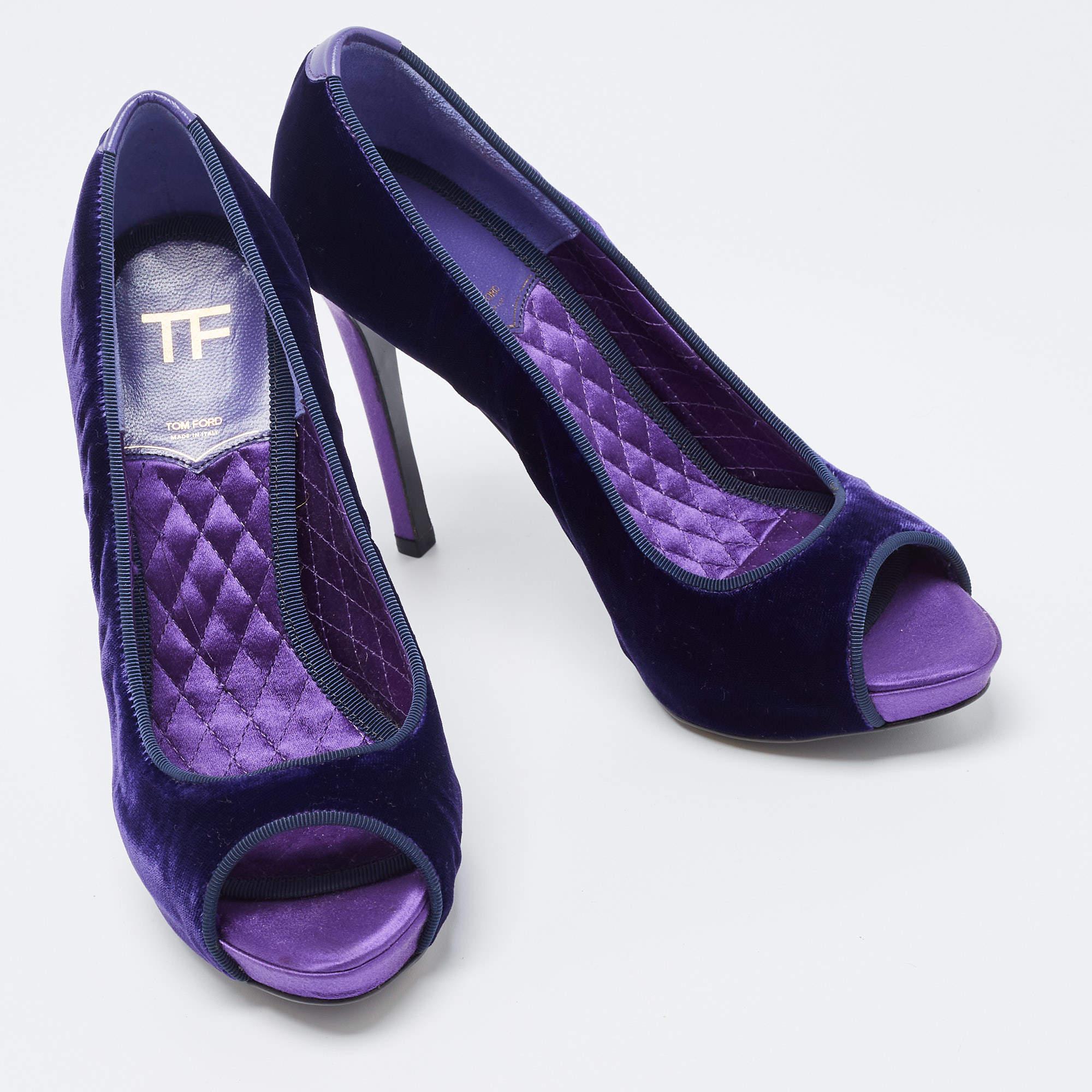Black Tom Ford Purple Velvet Peep Toe Pumps Size 36