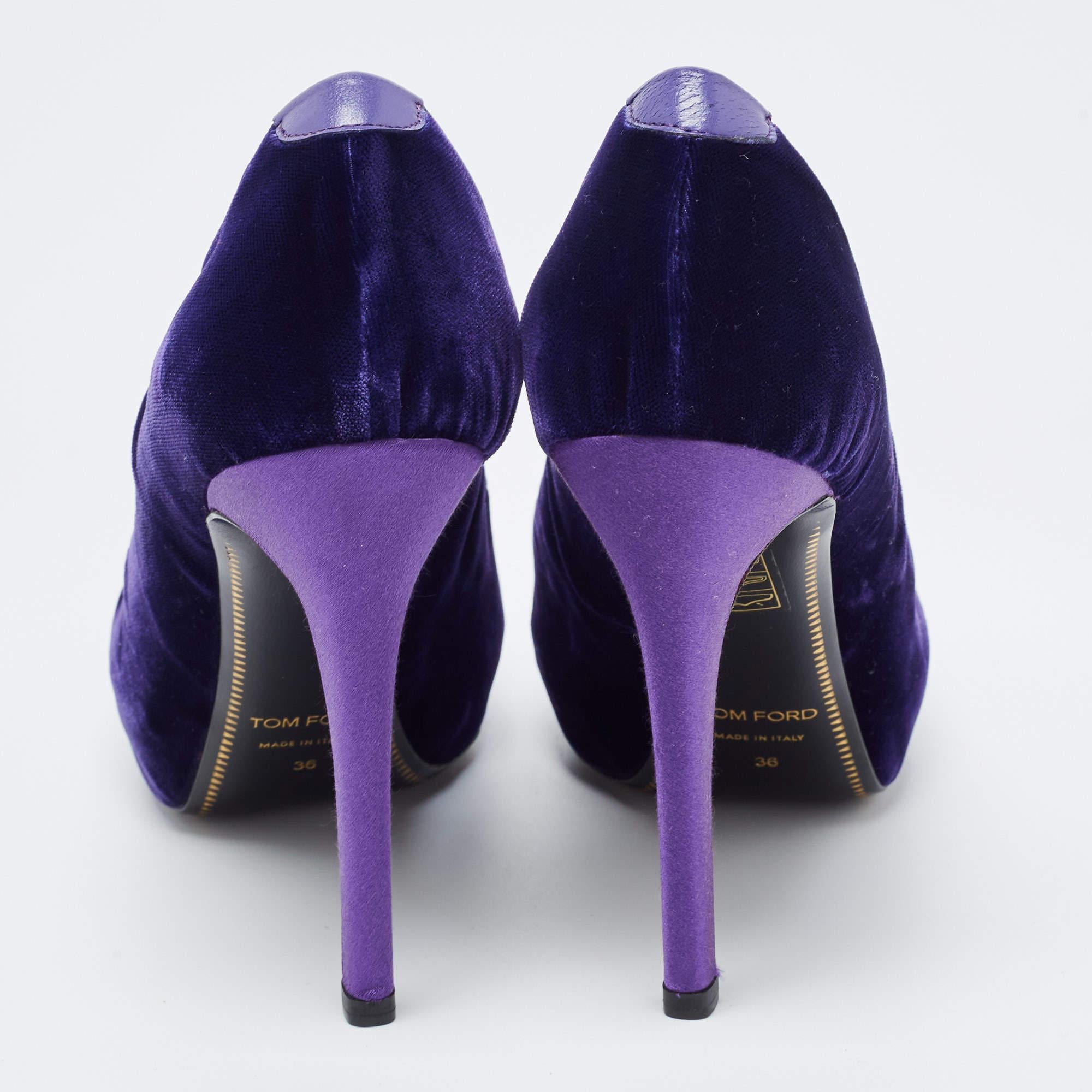 Tom Ford Purple Velvet Peep Toe Pumps Size 36 2