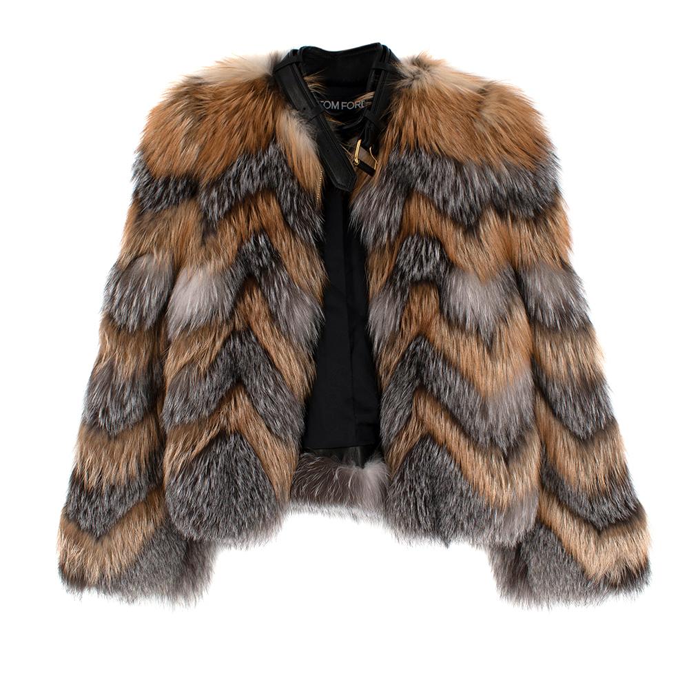 Tom Ford Red & Grey Fox Fur Leather Trimmed Jacket 36 In New Condition In London, GB