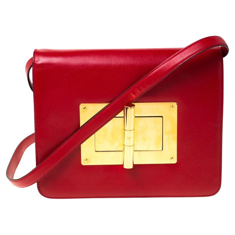 Tom Ford Red Leather Large Natalia Shoulder Bag