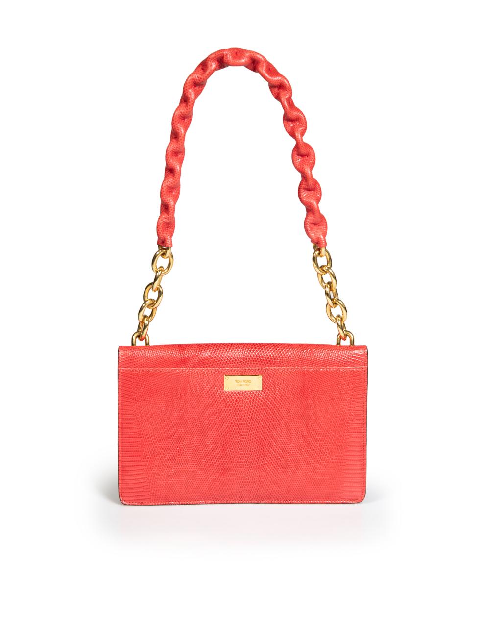 Tom Ford Red Leather Lizard Embossed Buckle Detail Shoulder Bag In Good Condition For Sale In London, GB