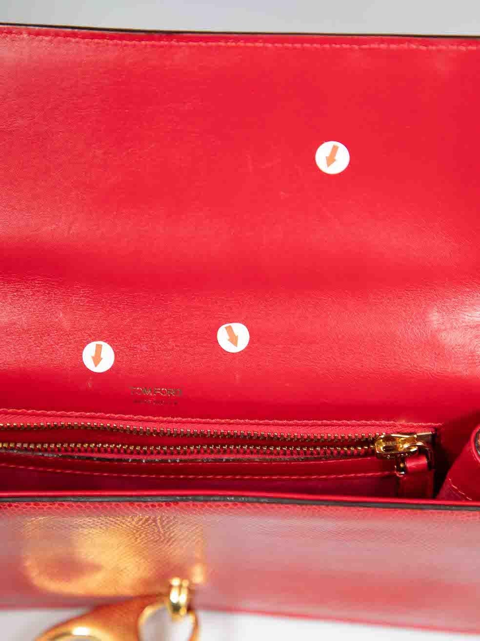Tom Ford Red Leather Lizard Embossed Buckle Detail Shoulder Bag For Sale 2