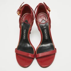 Tom Ford Red Leather Padlock Ankle Strap Sandals Size 37.5