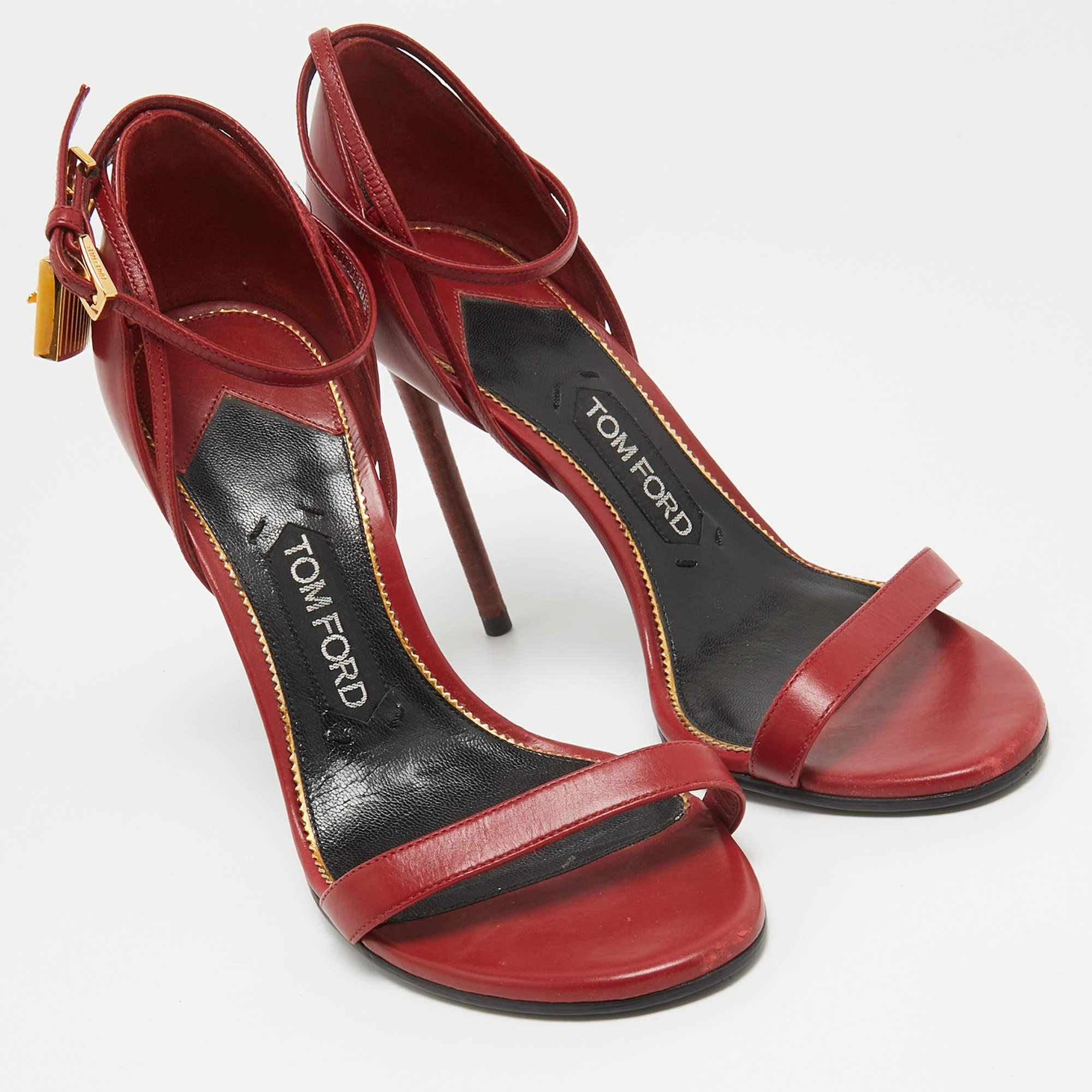 Tom Ford Red Leather Padlock Ankle Strap Sandals Size 37.5 For Sale 1