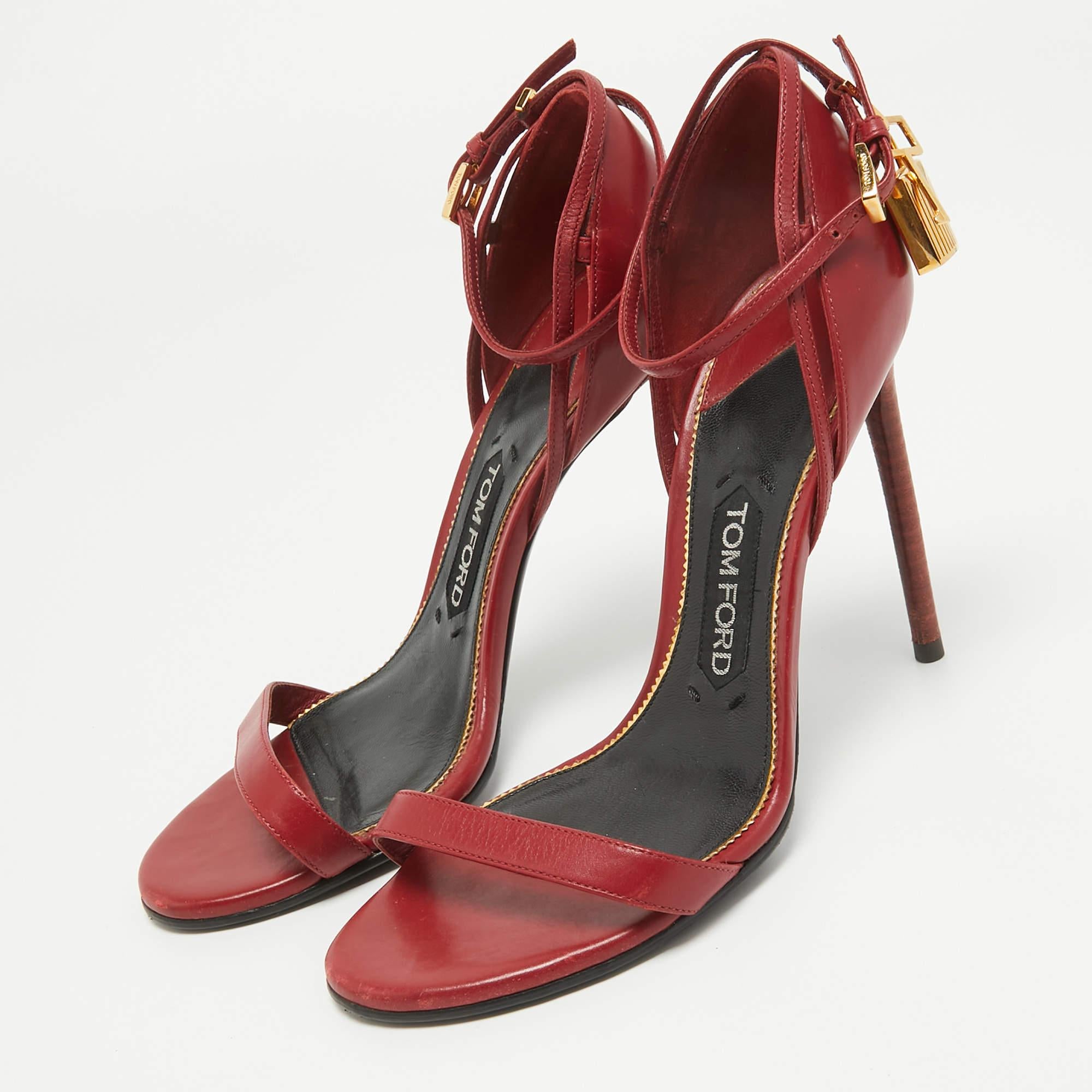 Tom Ford Red Leather Padlock Ankle Strap Sandals Size 37.5 For Sale 2