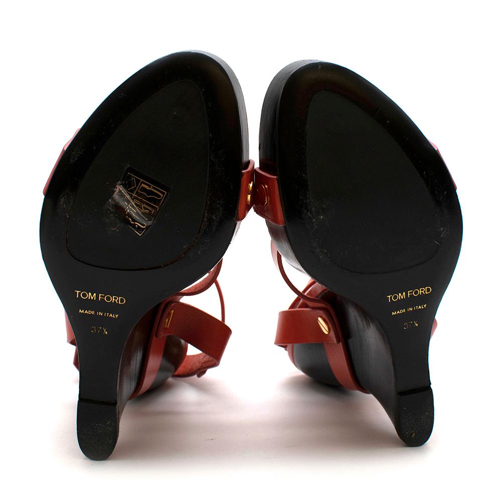 Tom Ford Red Leather Sculptural Platform Wedge Sandals - Size 37.5 In Excellent Condition In London, GB