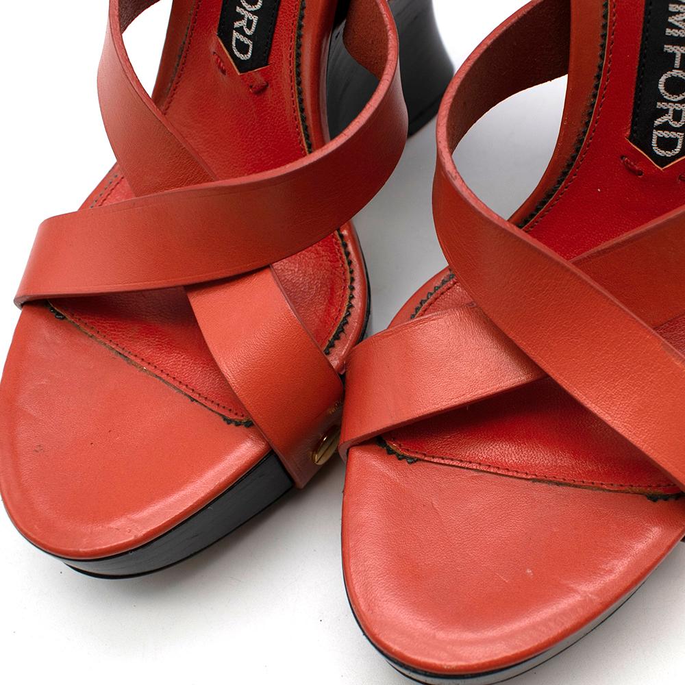 Women's or Men's Tom Ford Red Leather Sculptural Platform Wedge Sandals - Size 37.5