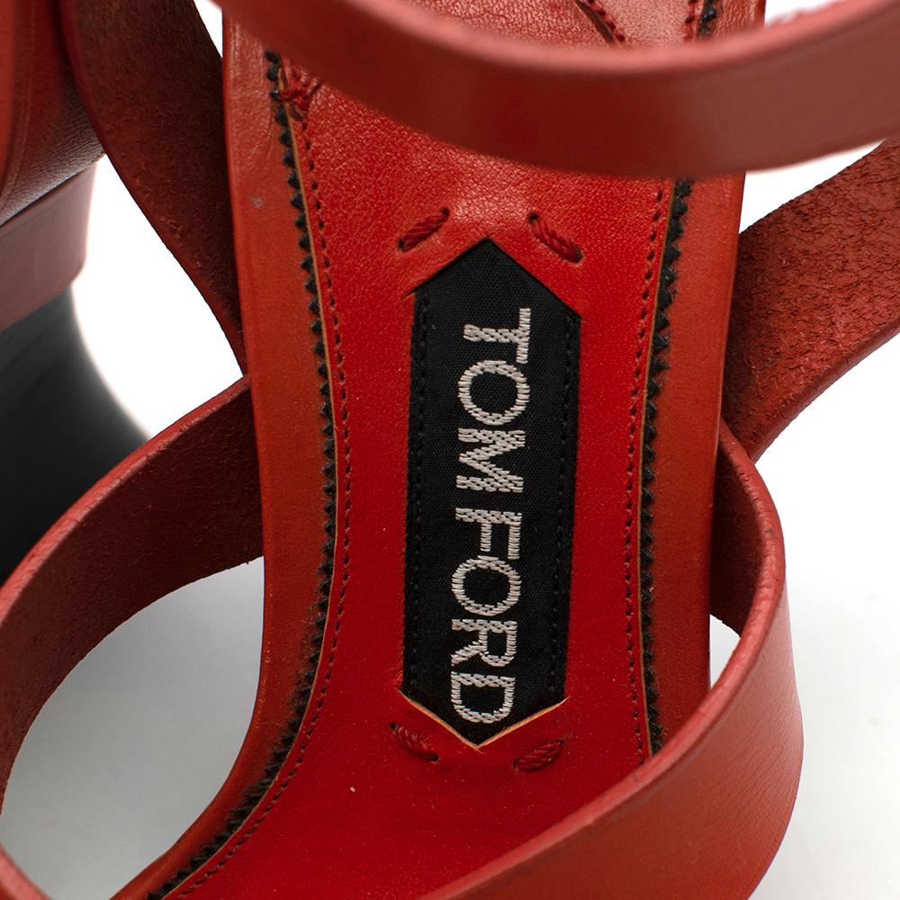 Tom Ford Red Leather Sculptural Platform Wedge Sandals - Size 37.5 1