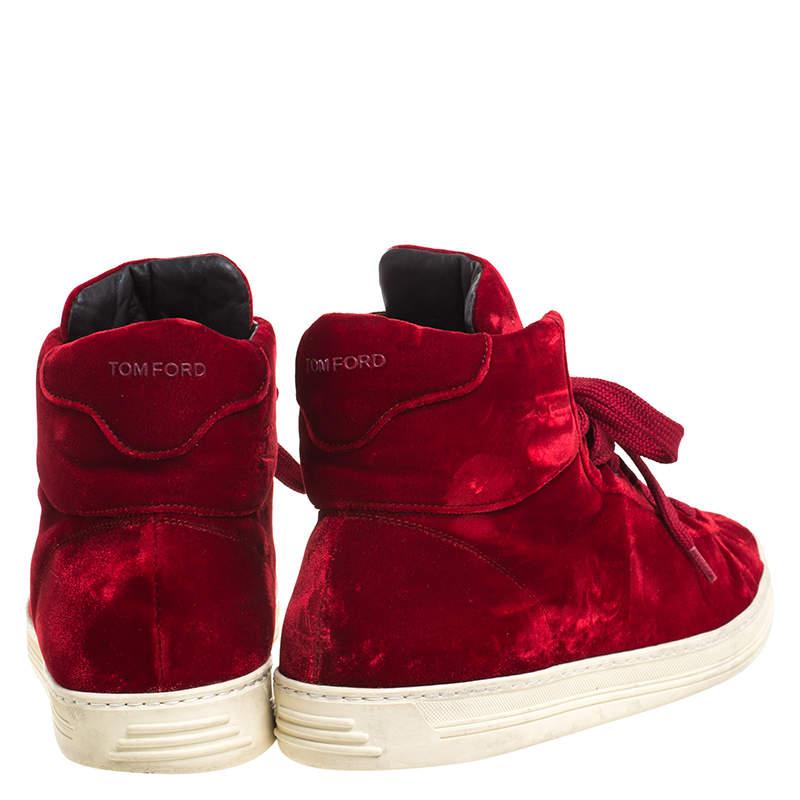 Tom Ford Red Velvet Russell High Top Sneakers Size 46 In Good Condition For Sale In Dubai, Al Qouz 2