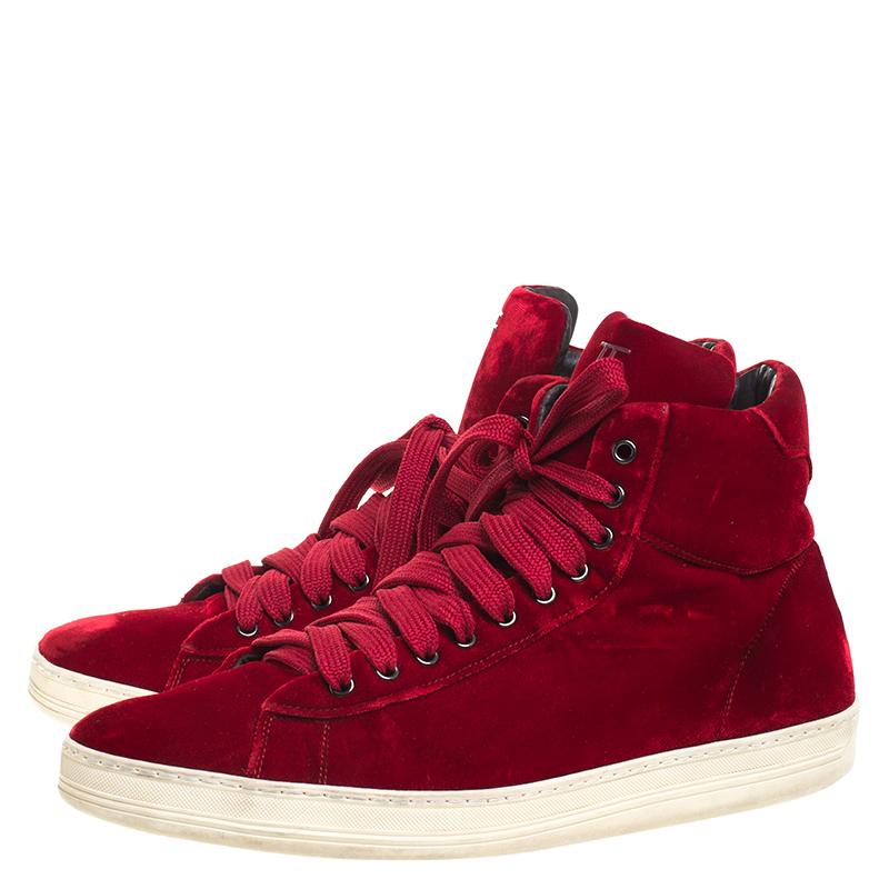 Tom Ford Red Velvet Russell High Top Sneakers Size 46 In Good Condition In Dubai, Al Qouz 2