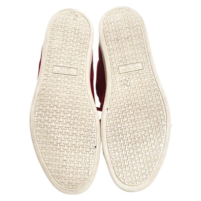 Tom Ford Baskets montantes Russell en velours rouge taille 46 en vente 2