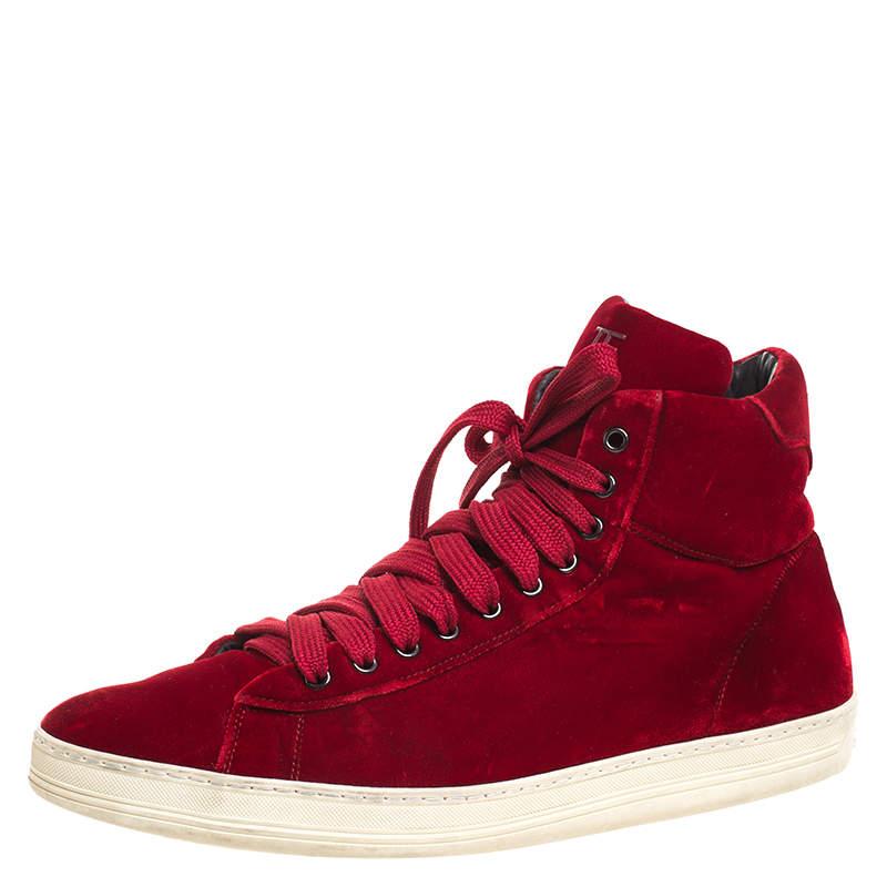 Tom Ford Red Velvet Russell High Top Sneakers Size 46 For Sale 3