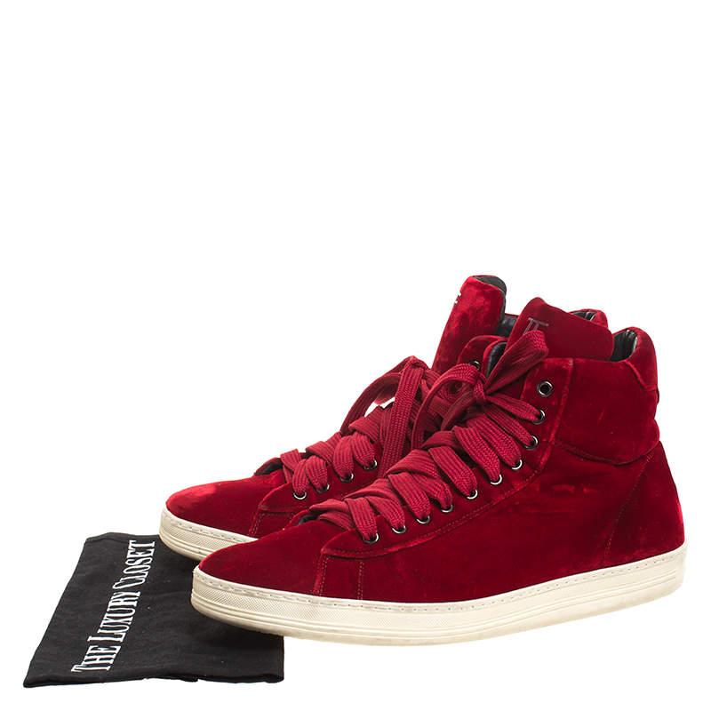 Tom Ford Baskets montantes Russell en velours rouge taille 46 en vente 4