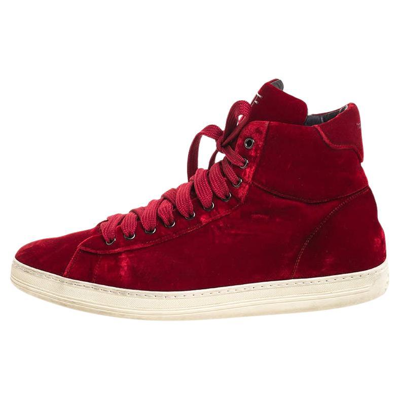 Tom Ford Red Velvet Russell High Top Sneakers Size 46 For Sale