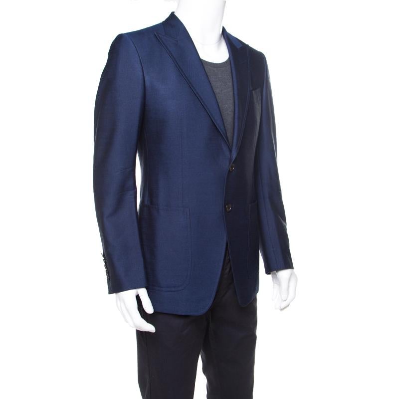 Black Tom Ford Royal Blue Silk Twill Tailored Blazer M