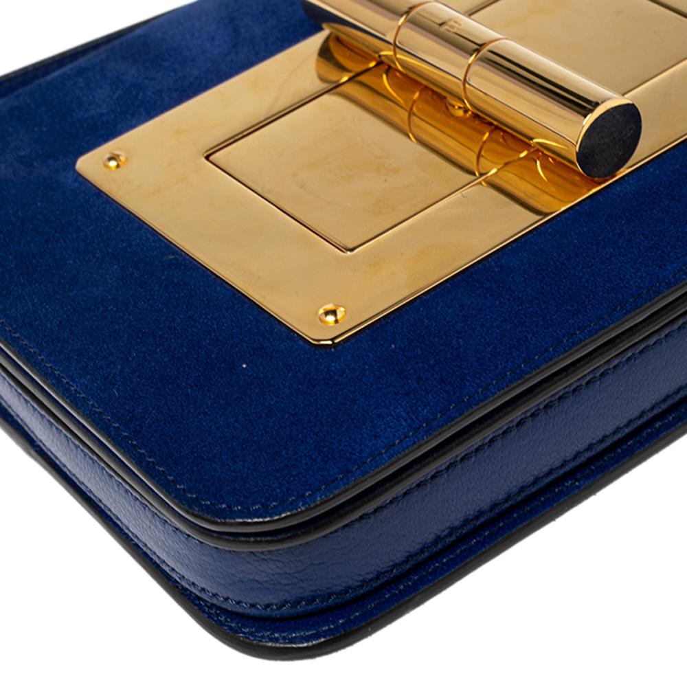 Tom Ford Royal Blue Suede and Leather Small Natalia Shoulder Bag In Good Condition In Dubai, Al Qouz 2